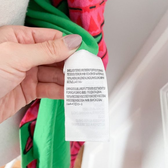 Farm Rio Linen Blazer Jacket Womens Size Small Pink Green Banana Pitta Oversized - Picture 12 of 12